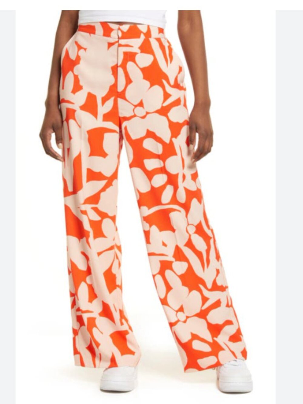 Cristina Martinez Women's Wide-Leg Floral Print Pants in Bright Orange Size 12